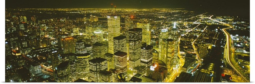 City lit up at night, View from CN Tower, Toronto, Ontario, Canada