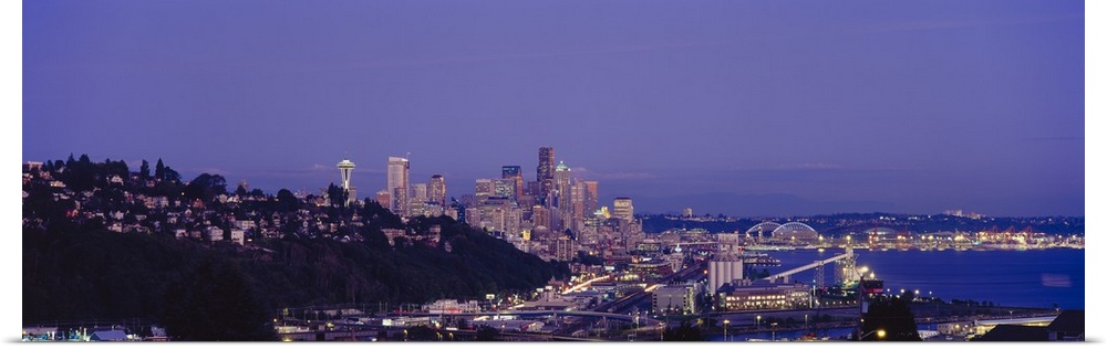 City skyline at dusk, Seattle, King County, Washington State