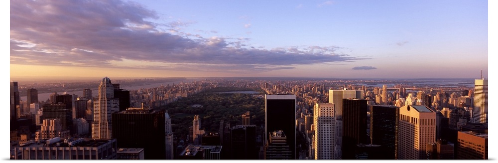Cityscape at sunset, Central Park, East Side of Manhattan, New York City, New York State,