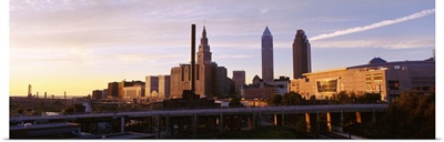 Cleveland Ohio city skyline at dusk
