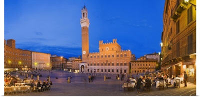 Clock tower with a palace in a city Torre Del Mangia Palazzo Pubblico Piazza Del Campo Siena Tuscany Italy
