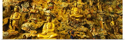 Close-up of golden statues, Longhua Temple, Shanghai, China