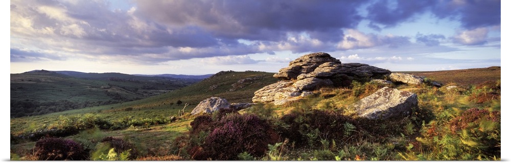Clouds over a landscape, Haytor Rocks, Dartmoor, Devon, England