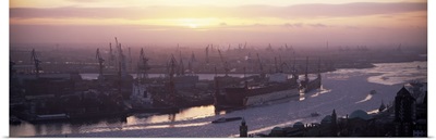 Container ships in the river, Elbe River, Landungsbrucken, Hamburg Harbour, Hamburg, Germany