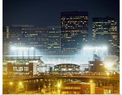 Coors Field lit up at night, Denver, Colorado