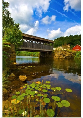 Covered bridge across a river, Vermont