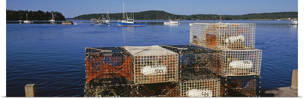 Crab pots on a pier, Sand Beach, Acadia National Park, Mount Desert Island, Hancock County, Maine,