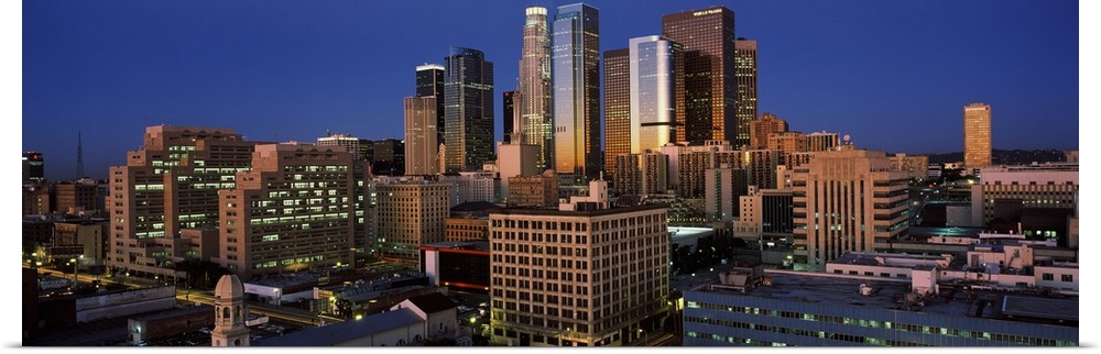 Panoramic photo on canvas of the Los Angeles skyline.