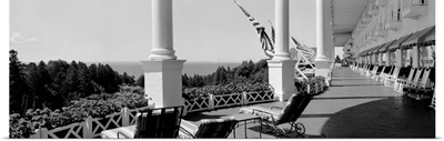 Deck chairs on a hotels porch, Grand Hotel, Mackinac Island, Michigan