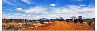 Dirt road passing through Tsavo East National Park, Kenya