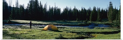Dome tent near a river, Beartooth Mountains, Montana