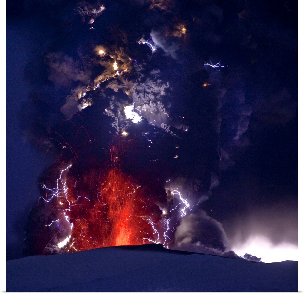 Poster Print Wall Art entitled Erupting volcano, Eyjafjallajokull ...