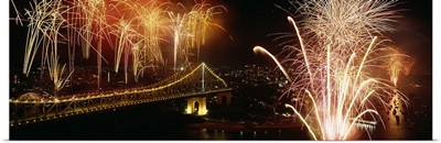 Firework display at New years eve in a city, Brisbane, Queensland, Australia