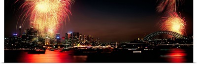 Firework display at New year's eve in a city, Sydney, New South Wales, Australia
