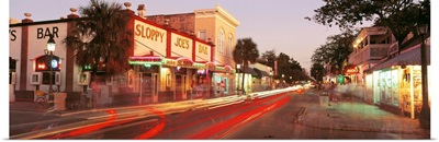 Florida, Key West, Duval Street, Sloppy Joe's Bar illuminated at night