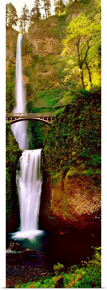 Footbridge in front of a waterfall, Multnomah Falls, Columbia River Gorge, Multnomah County, Oregon, USA