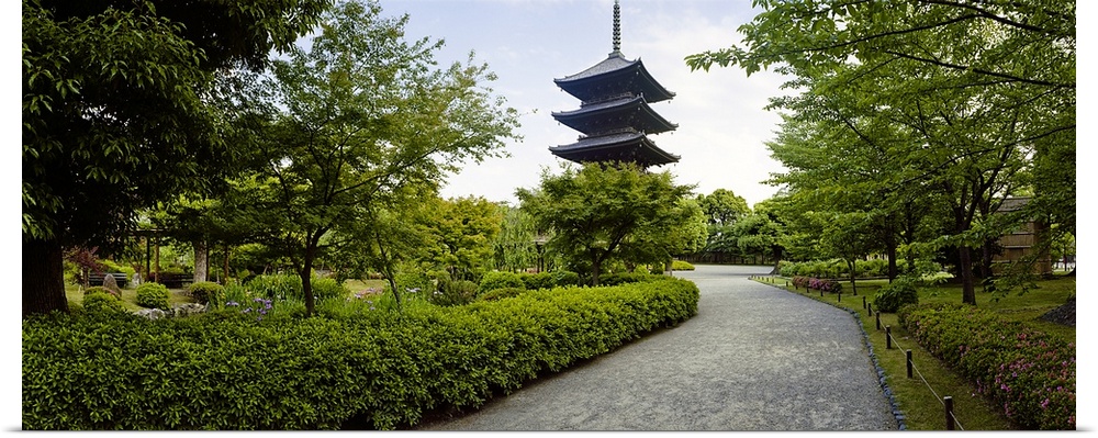 Formal garden in front of a temple, Toji Temple, Kyoto Prefecture, Japan