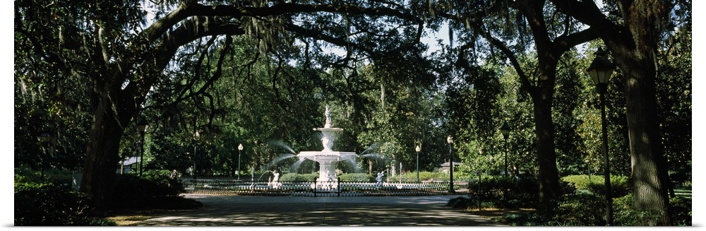 In the center of a park surrounded by landscape gardens and oak trees draped with Spanish moss this panoramic wall art cap...