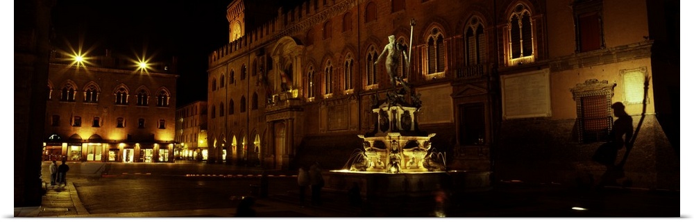 Fountain in front of a building, Fontana di Nettuno, Piazza Nettuno with Piazza Maggiore in the background, Bologna, Emili...