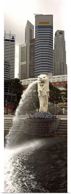 Fountain with office buildings in the background, Merlion Statue, Merlion Park, Singapore River, Singapore