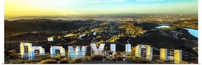 Friends taking pictures behind the Hollywood Sign, Los Angeles