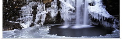 Frozen waterfall, River Falloch, Loch Lomond, Highlands, Scotland