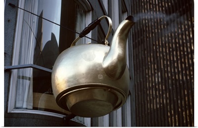 Giant kettle hanging from building, Scollay Square Tea Kettle, Government Center, Boston, Suffolk County, Massachusetts,