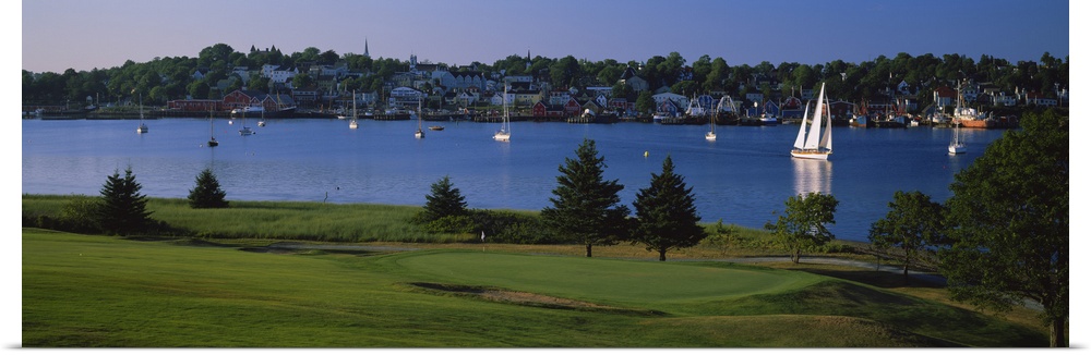 Golf course at a riverbank, Bluenose Golf Club, Lunenburg Harbor, Lunenburg, Nova Scotia, Canada