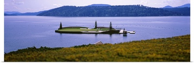 Golf course in a lake, Floating Golf Green, Coeur d'Alene Resort, Coeur d'Alene, Kootenai County, Idaho