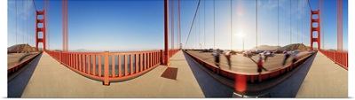 Group of people on a suspension bridge, Golden Gate Bridge, San Francisco, California