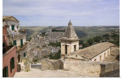 High angle view of a church on a hill, Santa Maria delle Scale, Ragusa, Sicily, Italy