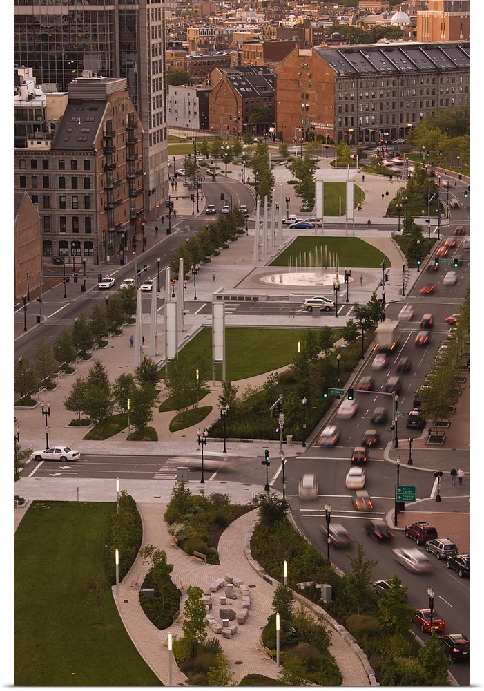 High angle view of a city, Atlantic Avenue Greenway, Boston, Massachusetts, USA