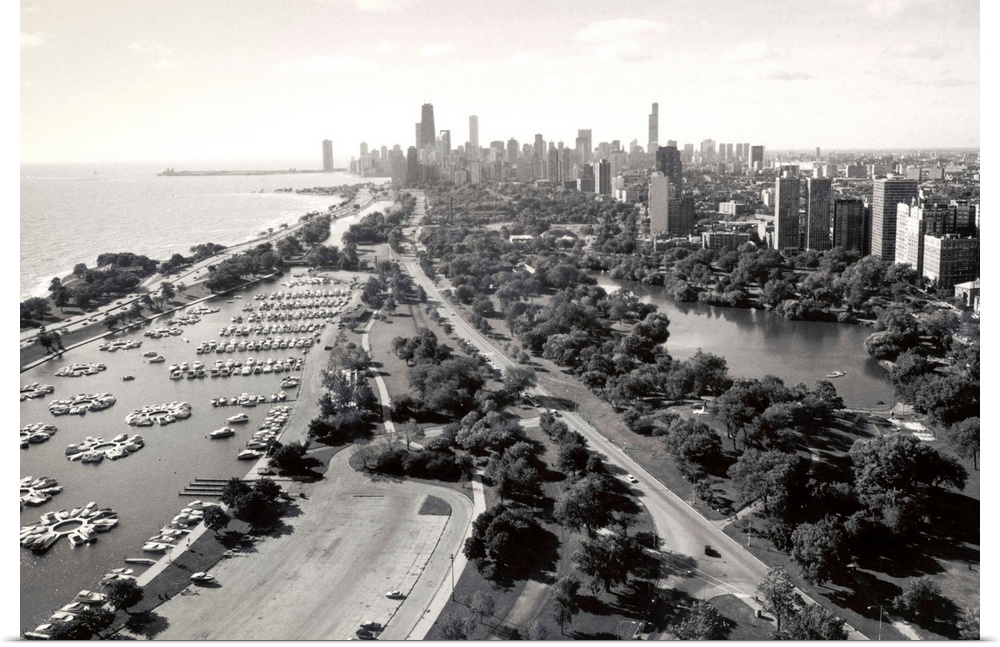 High angle view of a city, Lincoln Park, Lake Michigan, Chicago, Cook County, Illinois, USA