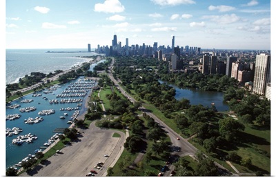 High angle view of a city, Lincoln Park, Lake Michigan, Chicago, Cook County, Illinois
