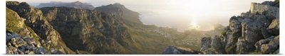 High angle view of a coastline, Camps Bay, Table Mountain, Cape Town, South Africa