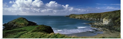 High angle view of a coastline Trwynhwrddyn Whitesand Bay Porth Lleuog Pembrokeshire Wales