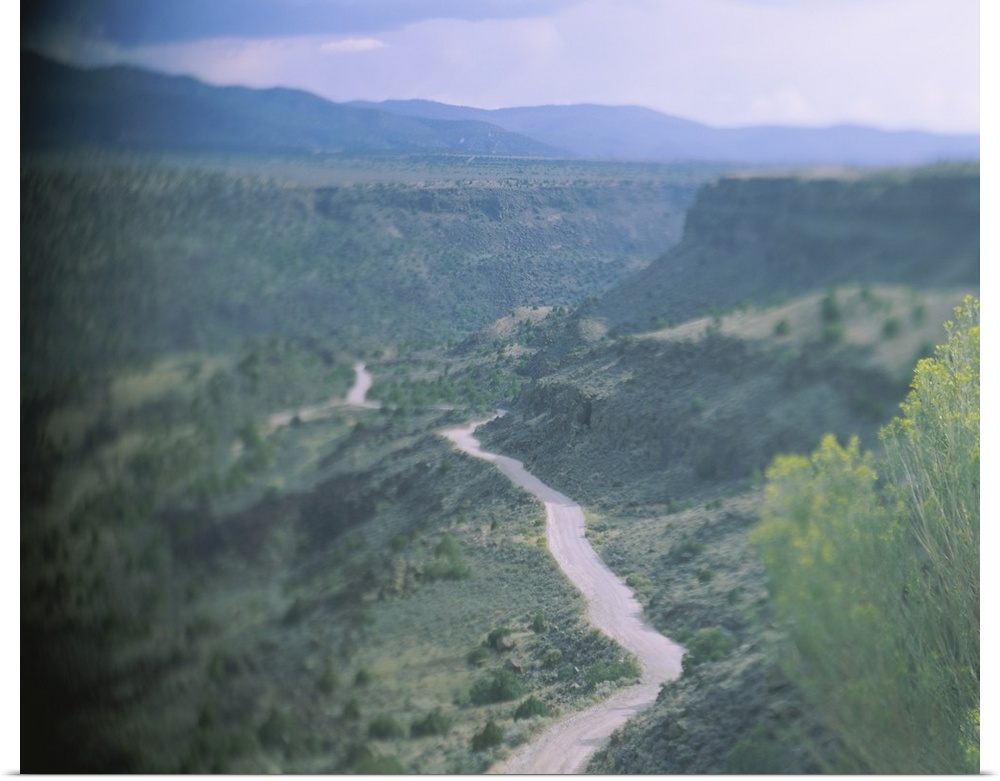 High angle view of a dirt road passing through a valley, Rio Grande Gorge, Taos, Taos County, New Mexico