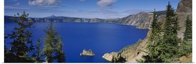 High angle view of a lake surrounded by mountains, Crater Lake National Park, Crater Lake, Oregon