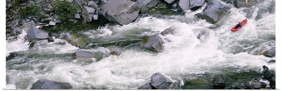 High angle view of a person kayaking on a river, Salmon River, California