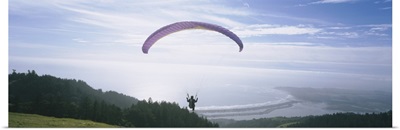 High angle view of a person parasailing, Marin County, California