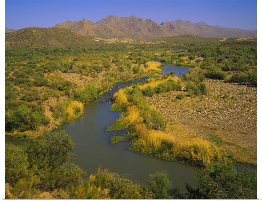 High angle view of a river passing through a landscape, Verde River, Mazatzal Mountains, Tonto National Forest, Maricopa C...