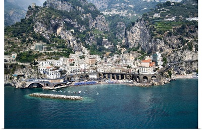 High angle view of a town Amalfi Atrani Amalfi Coast Salerno Campania Italy