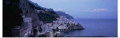High angle view of a village near the sea, Amalfi, Amalfi Coast, Salerno, Campania, Italy