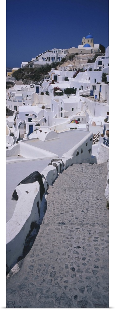 High angle view of a walkway in a town, Oia, Santorini, Greece