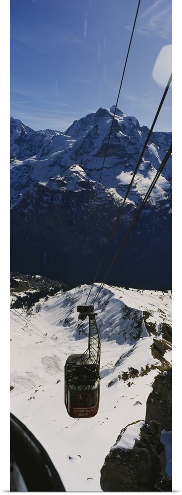 High angle view of an overhead cable car, Jungfrau, Bernese Oberland, Swiss Alps, Switzerland