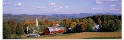 High angle view of barns in a field, Peacham, Vermont