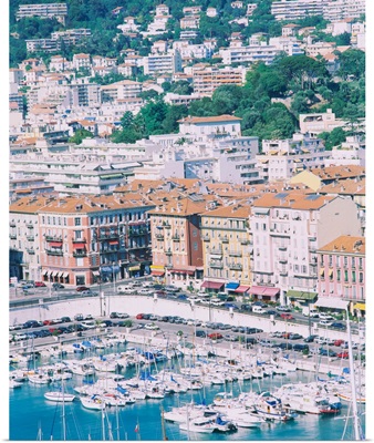 High angle view of boats at a harbor, Nice, Cote dAzur, France
