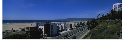 High angle view of buildings along a highway, Santa Monica, California