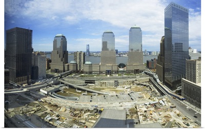 High angle view of buildings in a city, World Trade Center site, New York City, New York State, USA, 2006