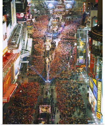 High angle view of crowd on the street celebrating New Years Eve, Times Square, Manhattan, New York City, New York State